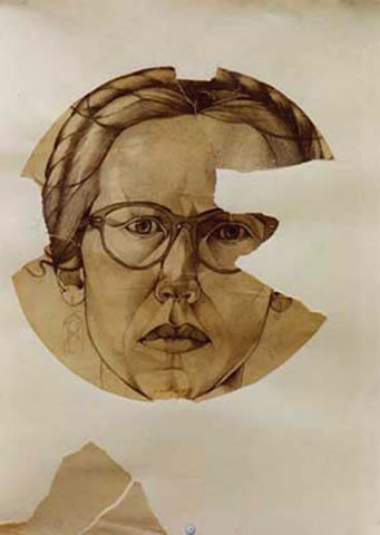 Pencil drawing by Phyliss Kirsch leone or PK Leone a self portrait done in a Salvador Dlai style.